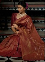 Kanjivaram Silk Gold and Maroon Trendy Saree