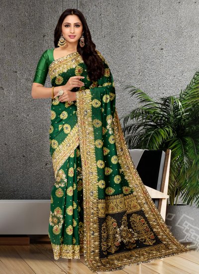 Kanjivaram Silk Green Embroidered Trendy Saree