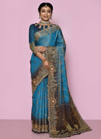 Kanjivaram Silk Handwork Blue Saree