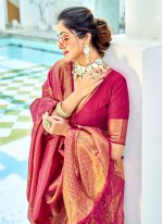 Kanjivaram Silk Maroon Contemporary Style Saree