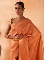 Kanjivaram Silk Orange Weaving Classic Saree