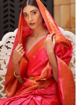 Kanjivaram Silk Pink Weaving Designer Traditional Saree