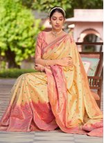 Kanjivaram Silk Traditional Designer Saree in Yellow