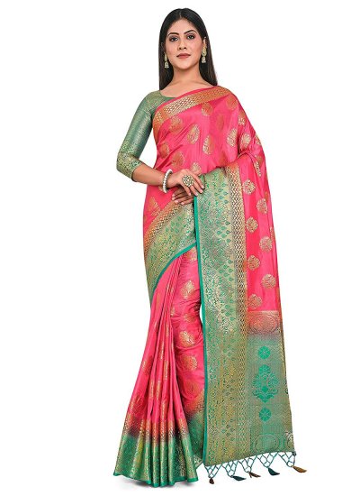 Kanjivaram Silk Zari Pink Classic Designer Saree