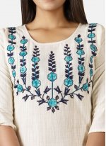 Khadi Embroidered Party Wear Kurti in Off White