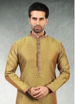 Khaki Jacquard Silk Sangeet Kurta Pyjama