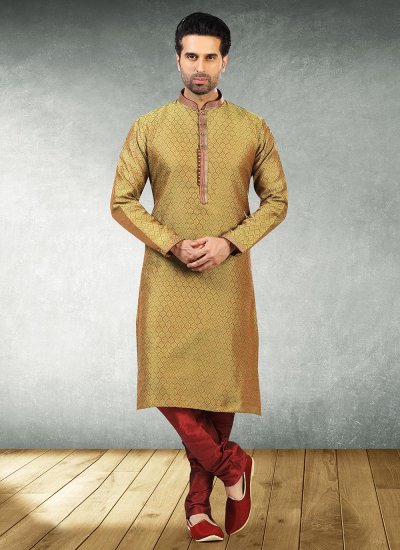 Khaki Jacquard Silk Sangeet Kurta Pyjama