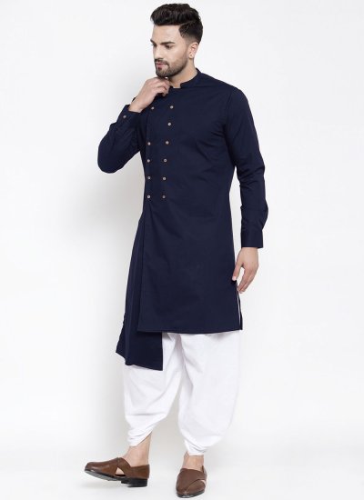 Kurta Buttons Blended Cotton in Navy Blue