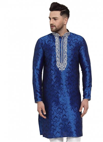 Kurta Embroidered Banarasi Silk in Blue