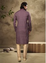 Kurta Pyjama Digital Print Handloom Cotton in Purple