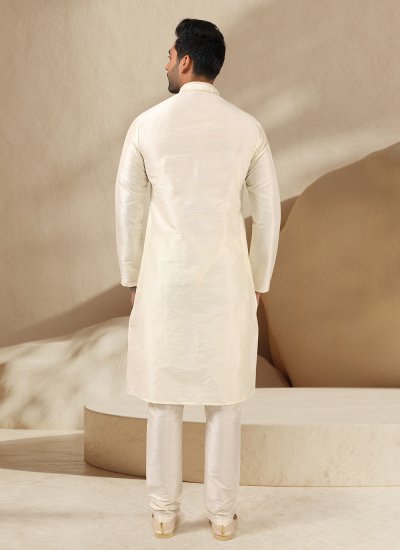 
                            Kurta Pyjama Embroidered Art Banarasi Silk in Off White