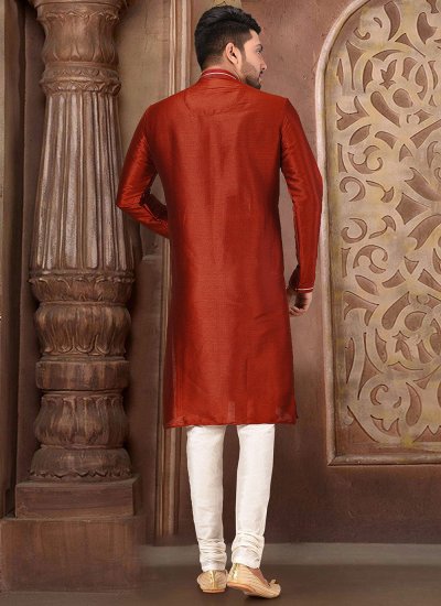 Kurta Pyjama Embroidered Malbari Silk  in Red