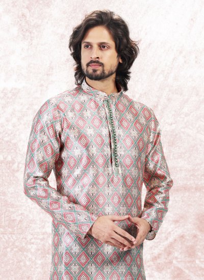 Kurta Pyjama Fancy Banarasi Jacquard in Cream and Green