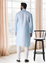 Kurta Pyjama Fancy Cotton in Blue and Off White