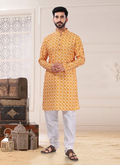 Kurta Pyjama Fancy Cotton in Yellow