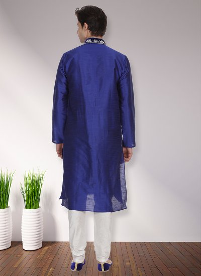 Kurta Pyjama Patchwork Art Dupion Silk in Blue