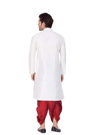 Kurta Pyjama Plain Art Dupion Silk in White