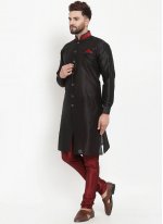 Kurta Pyjama Plain Banarasi Silk in Black
