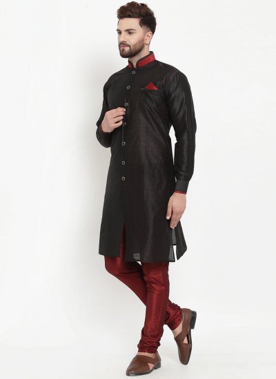 
                            Kurta Pyjama Plain Banarasi Silk in Black