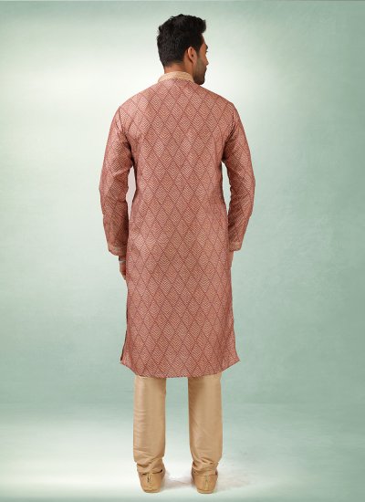 Kurta Pyjama Printed Art Silk in Maroon