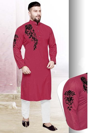 Kurta Pyjama Resham Cotton in Hot Pink