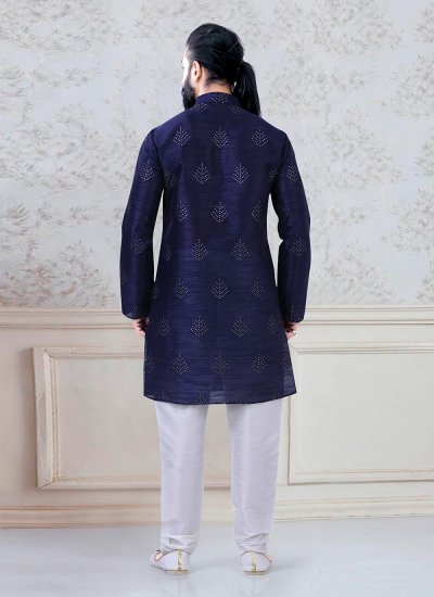 
                            Kurta Pyjama Sequins Silk in Blue