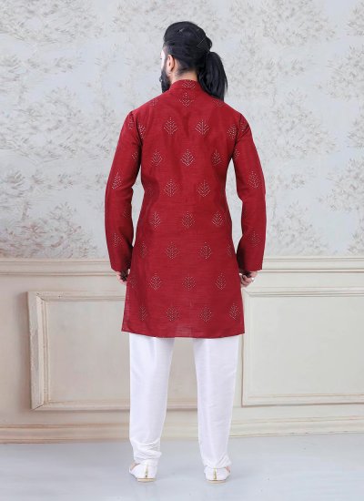 Kurta Pyjama Sequins Silk in Red