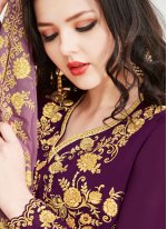 Latest Georgette Embroidered Purple Anarkali Salwar Suit