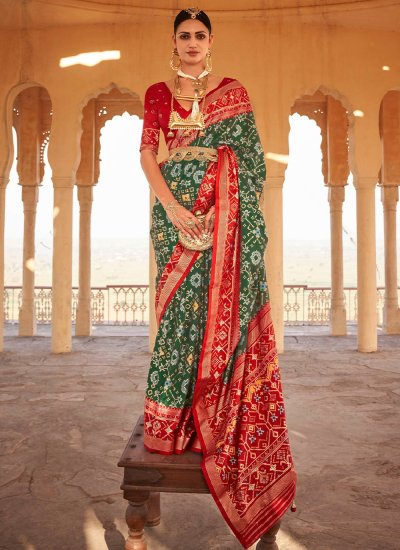Latest Green and Red Silk Classic Saree