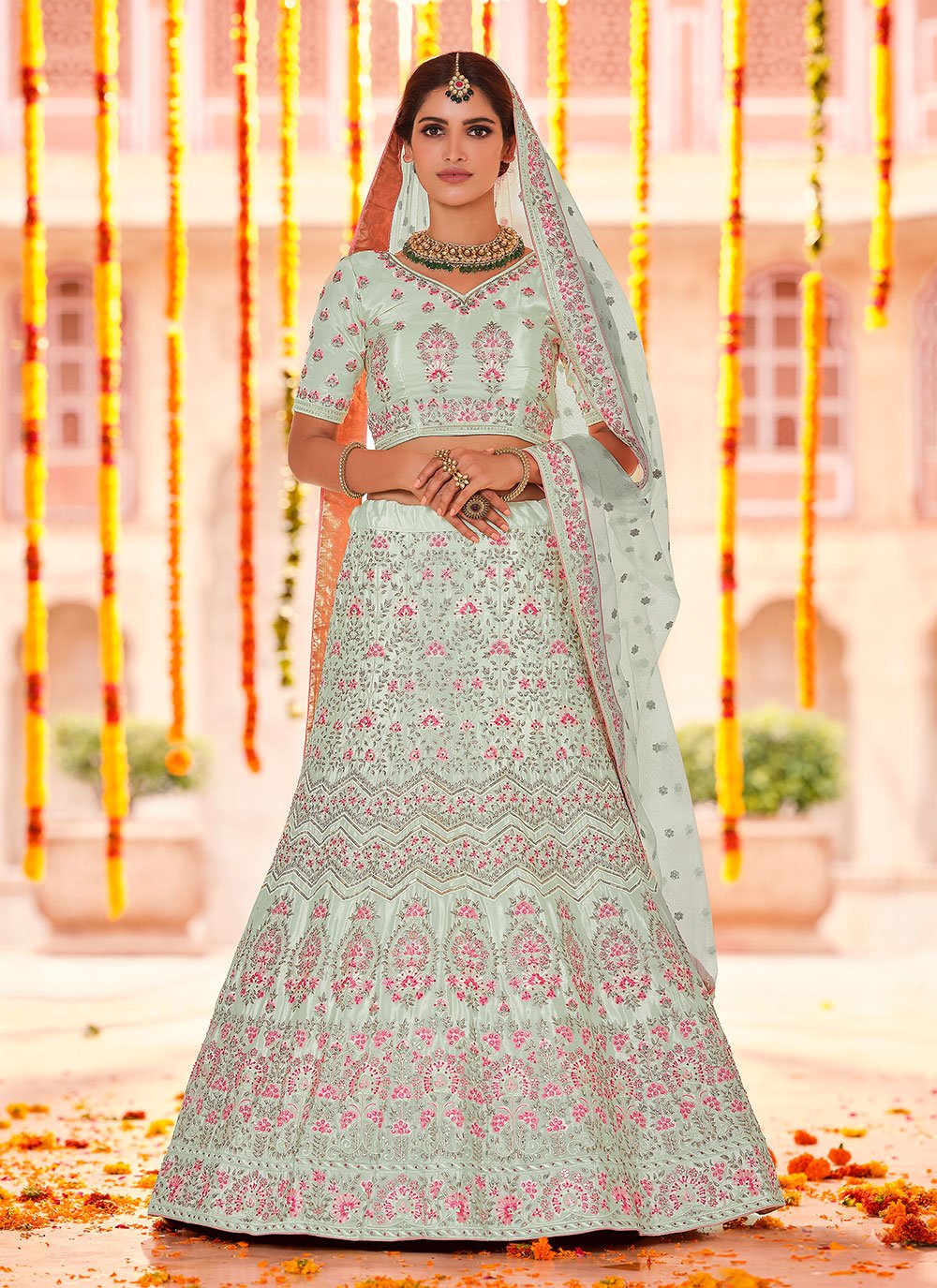 Latest Sequins Sea Green Lehenga Choli