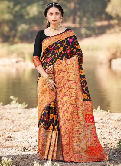 Latest Silk Black Weaving Classic Saree