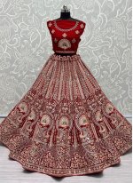 Latest Velvet Red Embroidered Lehenga Choli