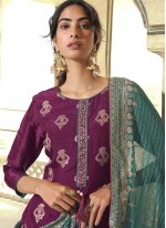 Latest Wine Embroidered Art Silk Designer Pakistani Suit