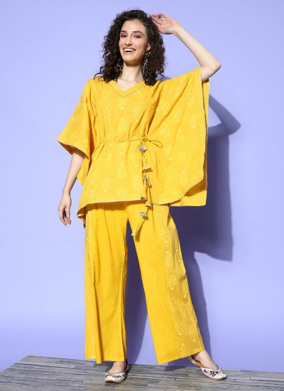 Latest Yellow Printed Cotton Designer Kurti