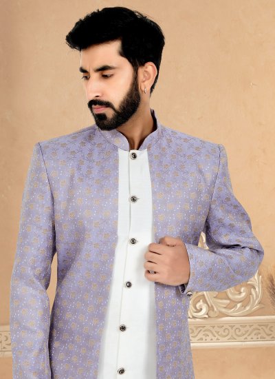 Lavender and White Embroidered Indo Western