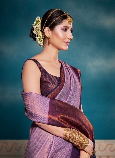 Lavender Border Kanjivaram Silk Designer Saree