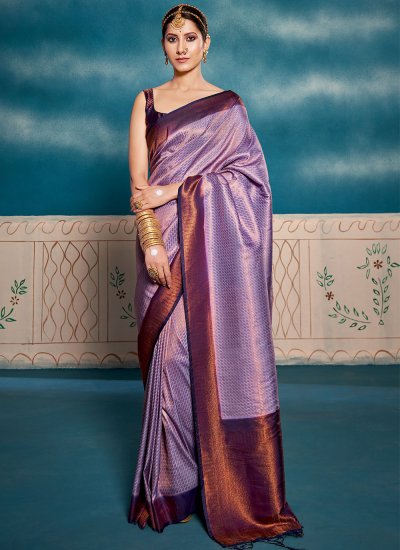 Lavender Border Kanjivaram Silk Designer Saree