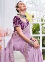 Lavender Embroidered Satin Trendy Saree