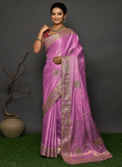 Lavender Kanjivaram Silk Handwork Trendy Saree