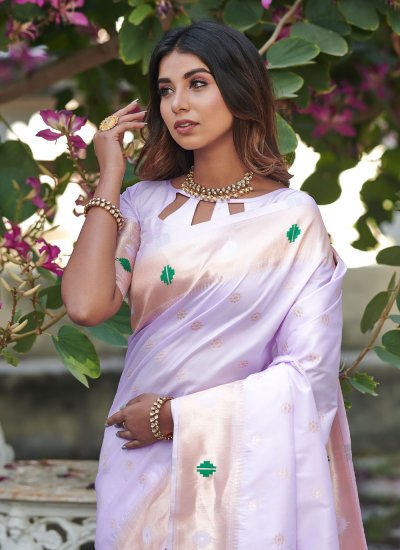 Lavender Mehndi Banarasi Silk Classic Saree