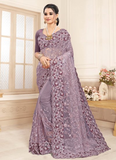 Lavender Net Ceremonial Trendy Saree