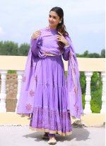 Lavender Printed Readymade Anarkali Salwar Suit