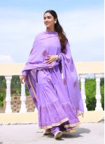 Lavender Printed Readymade Anarkali Salwar Suit