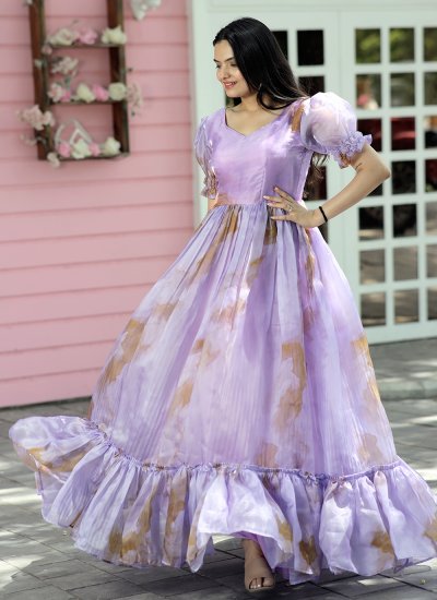 Lavender Printed Trendy Gown