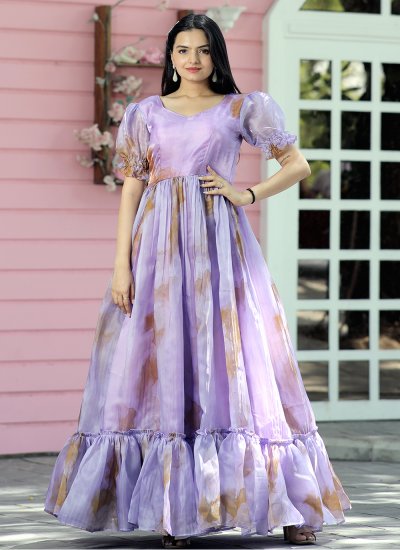 Lavender Printed Trendy Gown