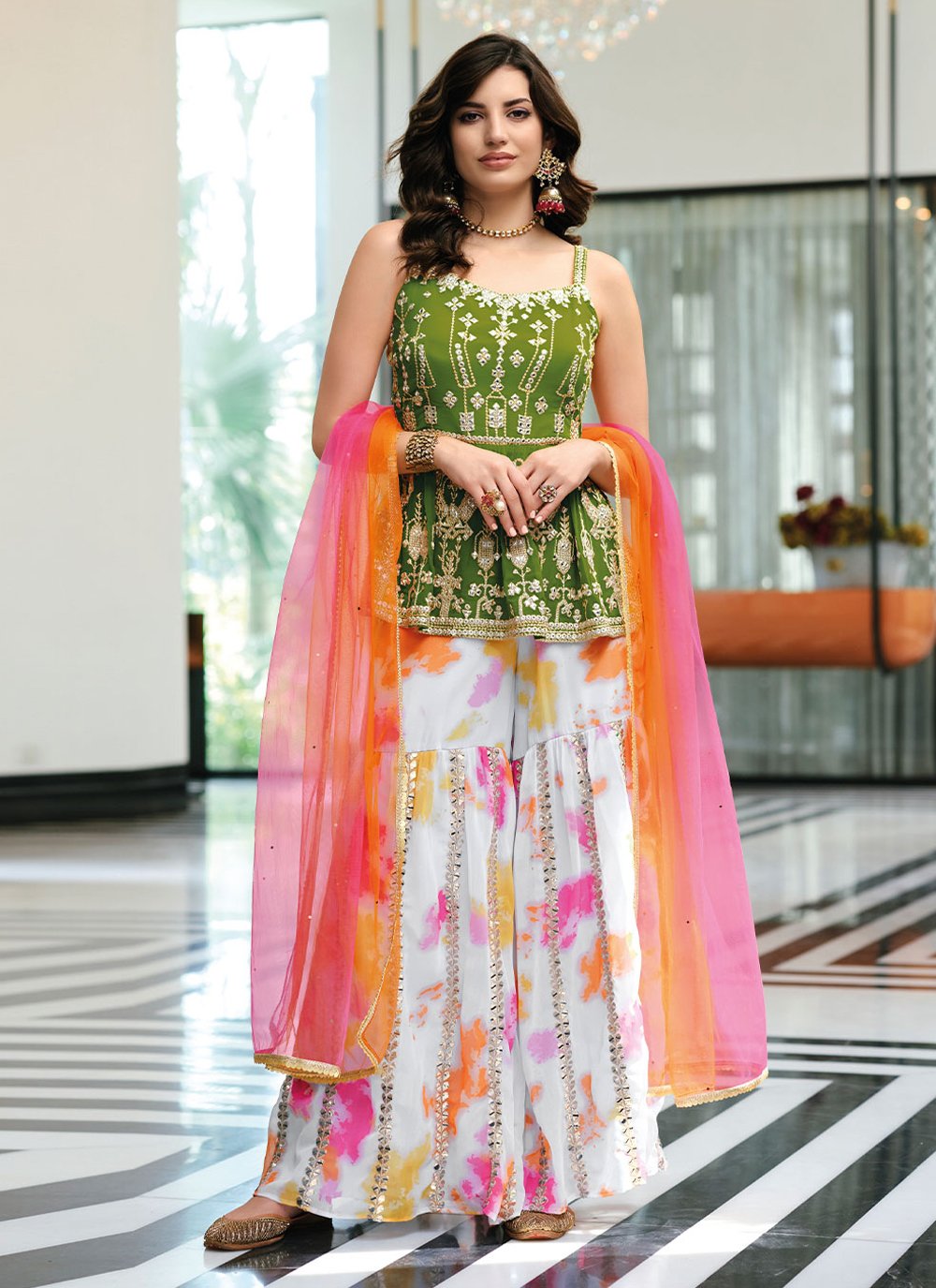 Lavish Embroidered Green Georgette Designer Palazzo Salwar Suit