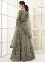Lavish Embroidered Grey Net Floor Length Anarkali Suit