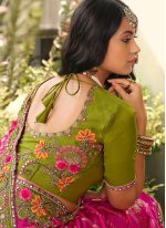 Lavish Green and Rani Embroidered Silk Designer Saree