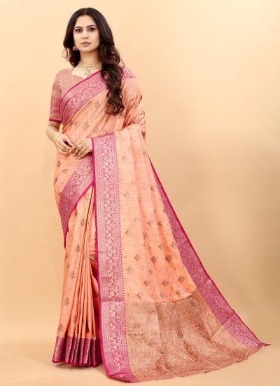 Lavish Silk Weaving Peach Traditional Designer Saree