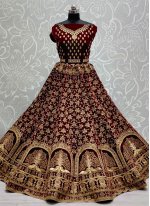 Lehenga Choli Embroidered Velvet in Maroon